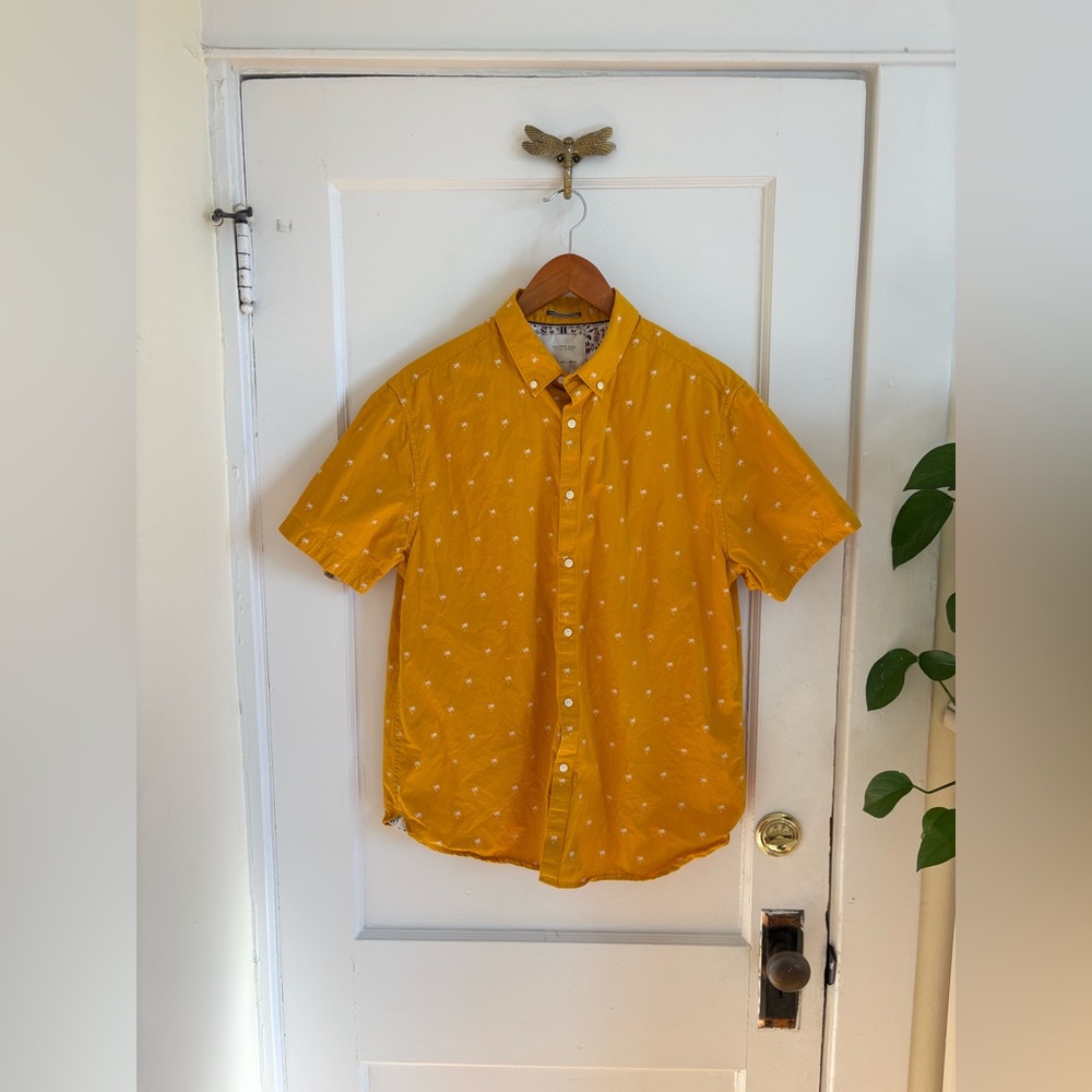 Cactus Man Men's Short-Sleeve Button-Down Shirt Palm Trees Mustard Yellow Large